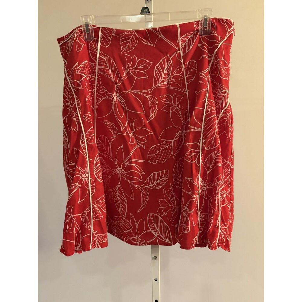 Covington Women Red White Skirt Floral 18W Embroidered Trim Flowy
